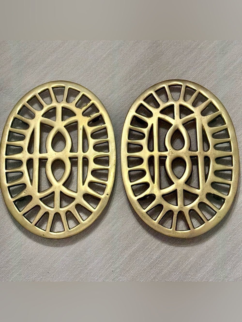 2 Vintage 1970'S SOLID BRASS TRIVETS FOOTED Made In Korea Geometric MCM